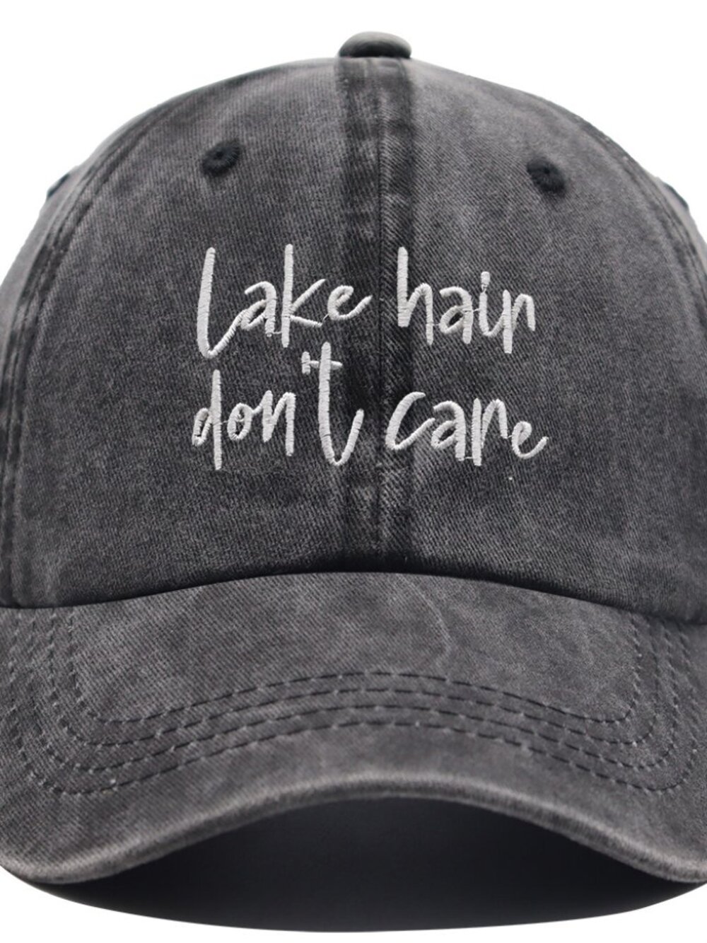 Lake Hair Don't Care" Embroidered Washed Black Dad Hat Baseball Cap
